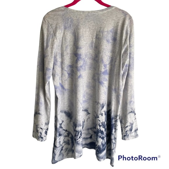 Pure Jill Gray and Purple Washed Floral Ladies Casual Tunic, SP - Picture 2 of 4